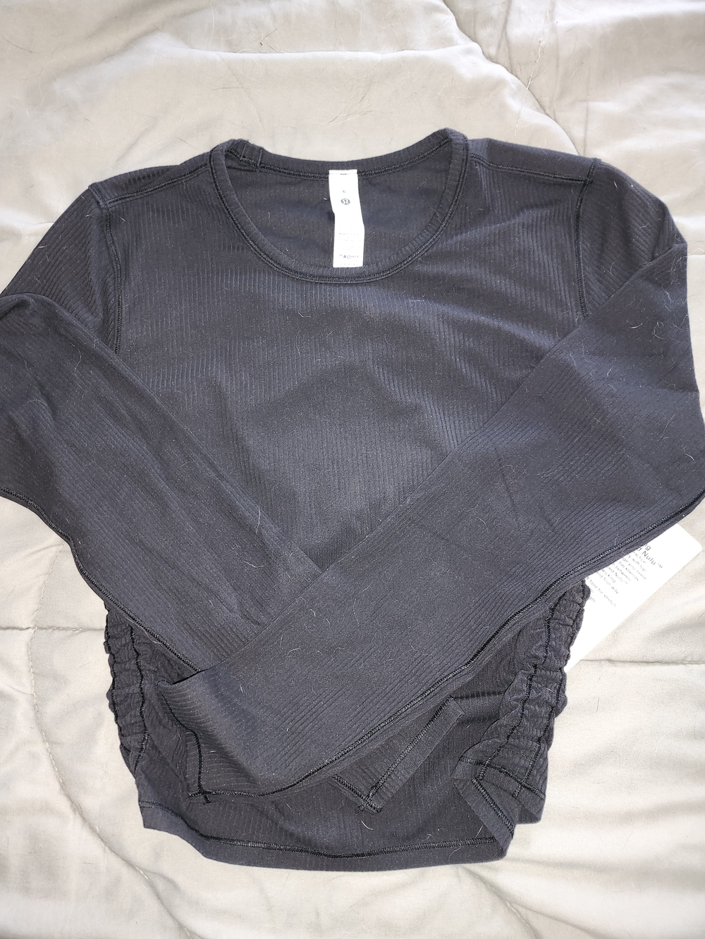 lululemon athletica Black Ribbed Long-Sleeve Crew Top with Side Ruching
